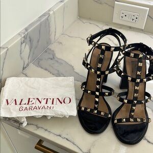 Valentino Garavani Black and Gold Studded Heels